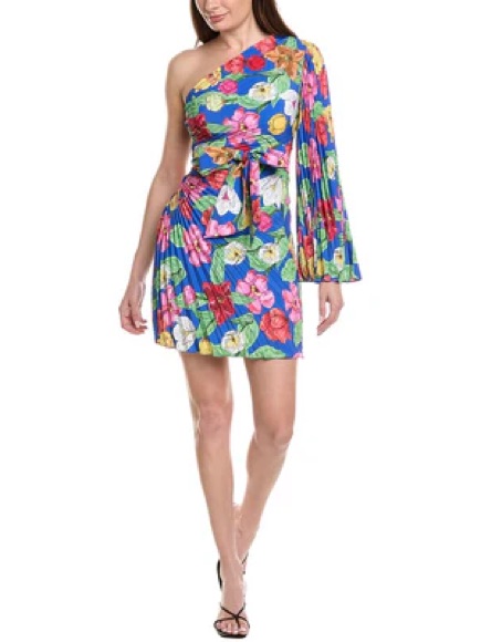 Milly One-Shoulder Floral Mini Dress In Blue